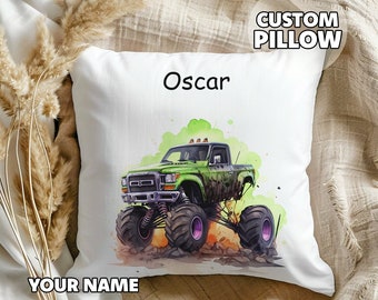 Personalized Monster Truck Pillow - Gift for Boys, Boys Room Decoration, Monster Truck Gift, Customized Son Gift, Birthday Gift, Custom