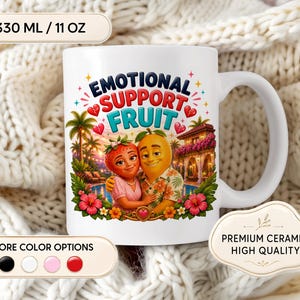 Emotionellt stöd fruktmugg, rolig par meme kaffekopp, viral hjärnrot present, söt 30 cl keramikmugg för bästa vänner, för honom henne, födelsedag