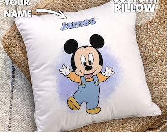 Gepersonaliseerde kussen baby Mickey & vrienden - cadeau voor kinderen, kraamcadeau, kussen met jouw naam, aangepast cadeau, kinderkamerdecor, kinderkamer