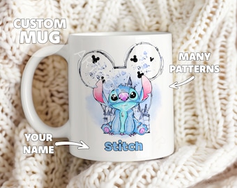 Personalisierte Lilo & Stitch Tasse, Geschenk für Kinder, Stitch Aquarellzeichnung, Stitch und Angel, Ihre Namenstasse, Babypartygeschenk