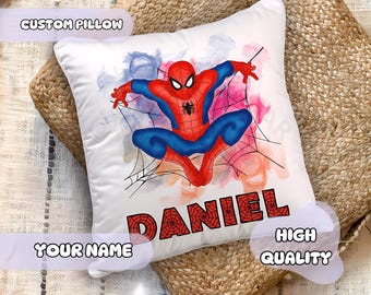 Personalized Spiderman Pillow - Custom Name, Gift for Kids, Superhero, Boys Room Decor, Spiderweb, Baby Shower Gift Idea, Playroom Nursery