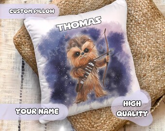 Personlig Star Wars-kudde - Anpassat namn, present till barn, Chewbacca, pojkrumsinredning, babyshower-presentidé för pojkar, barnrumsinredning i lekrum