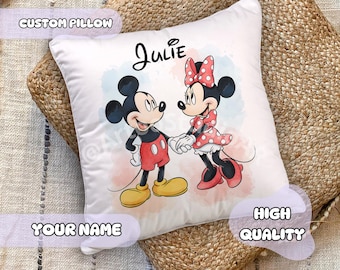 Personalized Mickey & Friends Pillow - Custom Name, Gift for Girls, Fairy Tale Themed, Kids Party Birthday, Baby Shower Gift Idea, Couples