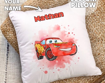 Personalized Lightning McQueen Pillow - Gift for Boys, Custom Pillow, Cars Decoration Room, Your Name Pillow, Baby Shower Gift, Nursery Art