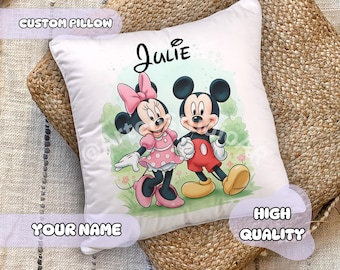 Personalized Mickey & Friends Pillow - Custom Name, Gift for Girls, Fairy Tale Themed, Kids Party Birthday, Baby Shower Gift Idea, Toddler