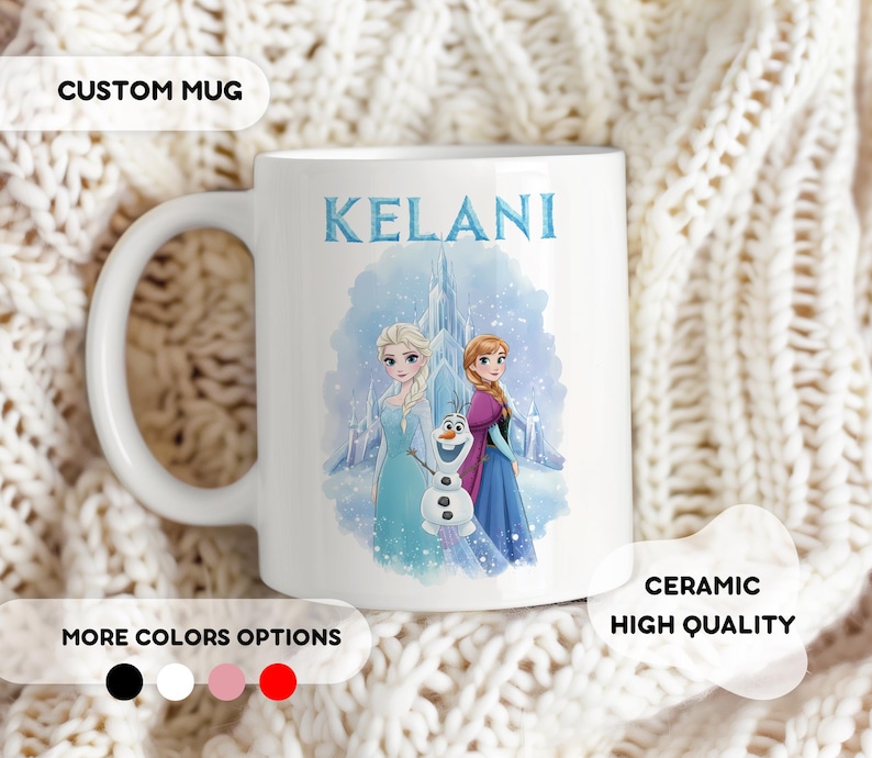 Custom Frozen 2 Mug - Personalized Name, Gift for Girls, Princess Elsa Anna, Mug for Kids, Ceramic Mug Gift, Birthday Party Gift Idea image 1