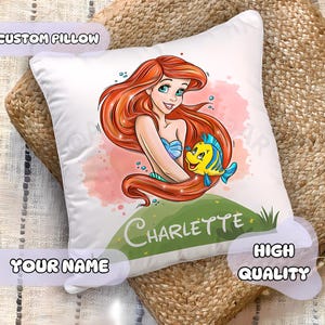 Personalized Princess Ariel Pillow - Custom Name, Gift for Kids, Fairy Tales, Boys Room Decor, Girls Baby Shower Gift Idea, Nursery Mermaid