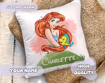 Personalized Princess Ariel Pillow - Custom Name, Gift for Kids, Fairy Tales, Boys Room Decor, Girls Baby Shower Gift Idea, Nursery Mermaid