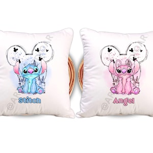 Personalized Lilo & Stitch Pillow - Stitch and Angel, Disneyland Stitch, Custom Pillow, Baby Shower Gift, Gift for Kids, Your Name Pillow