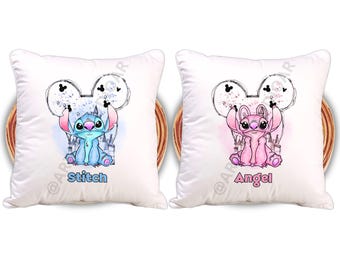 Personalizowana poduszka Lilo & Stitch - Stitch and Angel, Disneyland Stitch, spersonalizowana poduszka, prezent na baby shower, prezent dla dzieci, poduszka z Twoim imieniem