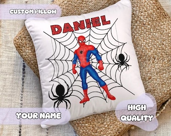 Personalized Spiderman Pillow - Custom Name, Gift for Kids, Superhero, Boys Room Decor, Playroom Decor Spiderman, Watercolor Avengers