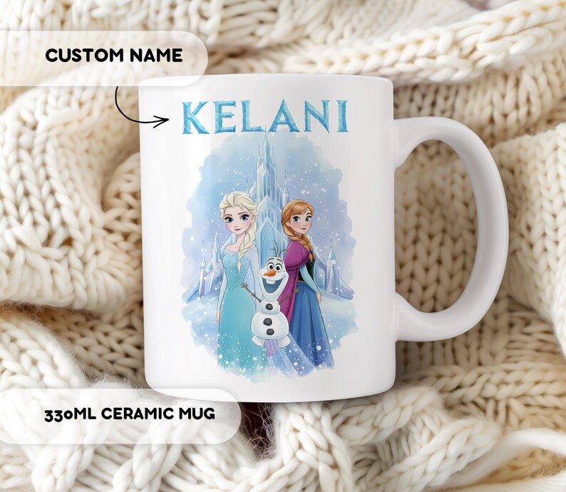 Custom Frozen 2 Mug - Personalized Name, Gift for Girls, Princess Elsa Anna, Mug for Kids, Ceramic Mug Gift, Birthday Party Gift Idea image 2