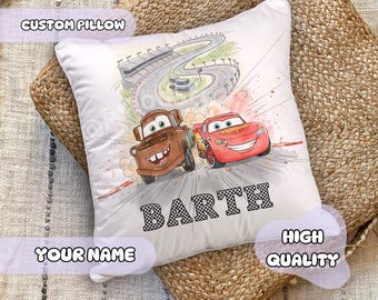 Custom Lightning McQueen Pillow - Gift for Boys, Custom Pillow, Cars Decoration Room, Your Name Pillow, Cars Pillow, Tow Mater, Racing Gift
