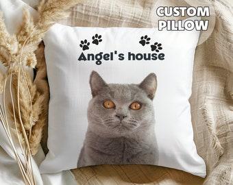 Benutzerdefinierte Haustier Kissen - Personalisiertes Kissen, Fall Katze, Gedenkgeschenk, Haustierporträt, Haustierliebhabergeschenk, Haustierverlust, Karikaturmalerei, Name der Katze