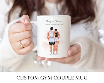 Fitness Couple Mug - Personalized Gift, Custom Mugs, Couple Gift, Anniversary, Gym Gift, Fitness, Cartoon from Photo, Portrait, Big Muscles