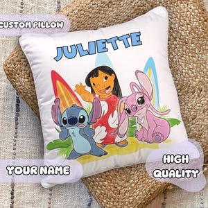 Custom Pillow Of Lilo & Stitch - Personalized Name, Gift for Kids, Stitch and Angel, Watercolor, Playroom Decor, Kids Room Decor, Birthday