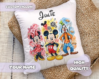 Chibi Mickey & Friends Pillow - Custom Name,  Fairy Tale Themed, Kids Party Birthday, Baby Shower Gift Idea, Personalized Pillow, Goofy