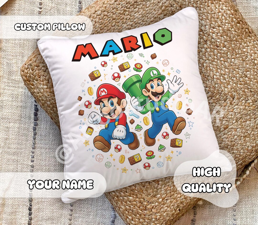 Cute Super Mario Bros Pillow - Custom Name, Gift for Kids, Kids Room ...