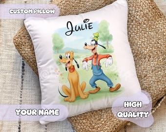 Personalized Mickey & Friends Pillow - Custom Name, Gift for Girls, Fairy Tale Themed, Kids Party Birthday, Baby Shower Gift Idea, Goofy