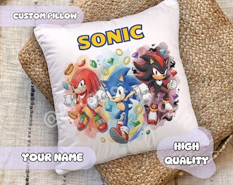 Cute Baby Sonic The Hedgehog Pillow - Pillow for Kids, Gift for Kids, Chibi Sonic Decor, Custom Name, Birthday Gift Idea, Shadow Knuckles