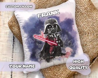 Personlig Star Wars-kudde - Anpassat namn, present till barn, Darth Vader, pojkrumsinredning, presentidé till babyshower, barnrum i lekrum