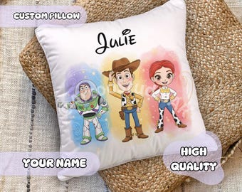 Chibi Toys Fairy Tale Pillow - Personalized Name, Gift for Kids, Kids Room Decor, Toy Story, Woody, Buzz lightyear, Nursery Custom Gift