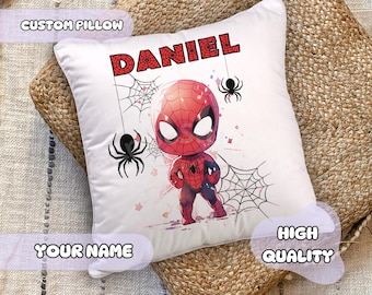 Personalized Baby Spiderman Pillow - Custom Name, Gift for Kids, Superhero, Boys Room Decor, Spiderweb, Playroom Decor, Spider Hero Themed
