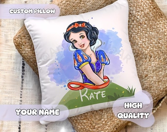 Oreiller personnalisé Princesse Blanche-Neige - Prénom personnalisé, Cadeau pour enfants, Contes de fées, Décoration de chambre de garçons, Idée cadeau baby shower pour filles, Décoration