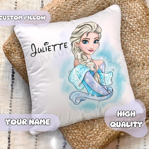 Princess Elsa - Custom name pillow for girls, room decor birthday, gift for toddler personalized cushion Frozen, baby shower nursery idea