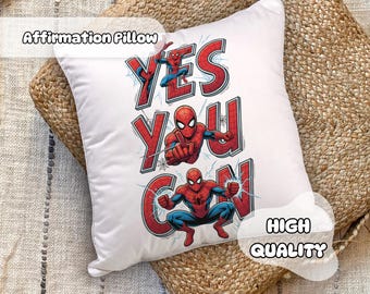 Spider Affirmation Pillow - Superhero Motivational Kids Room Decor, Nursery Decoration, Avengers Decoration Room, Positive Quote, Playroom