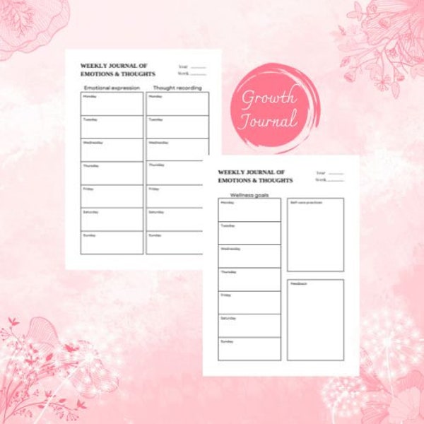 Weekly journal of Emotions and Thoughts, Simple Way to Journal Your Thoughts and Feelings, A4 size, PDF file, Minimal design