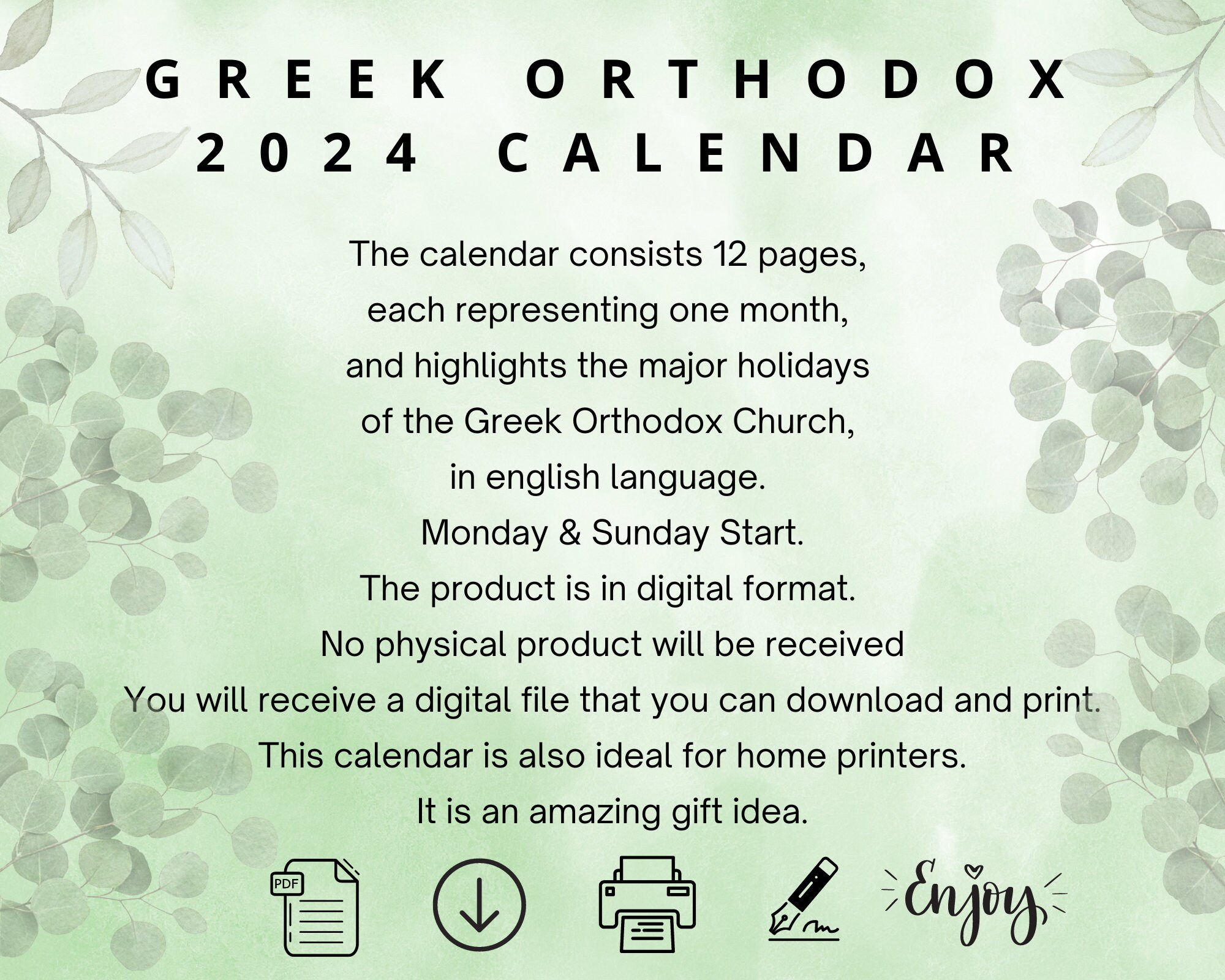 2024 Greek Orthodox Calander. Include All Major Holidays. - Etsy Australia
