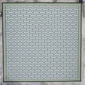 Handwoven Wool Dhurrie Rug: Sky Blue & White Floral Kilim