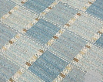 Handwoven Kilim Rug: Marianne Richter Inspired Sky Blue Wool, 8x10