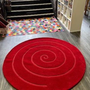 Hand tufted modern design loop and cut pile red colour round premium quality luxury wool area rug use for livingroom,bedroom, kids room rugs