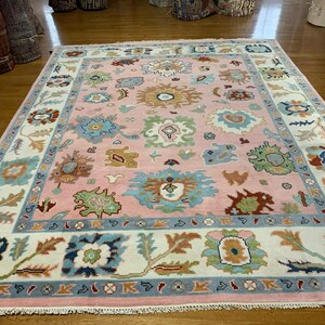 pale Pink Oushak modern Rug for Living Room,Dining,large area rug under table,Bed room,Hand Knotted Wool Rug,3x5,4x6 8x10,9x12,10x14,rugs.
