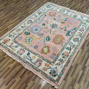 Hand Knotted Wool Oushak Rug: Pale Pink Modern Area Rug