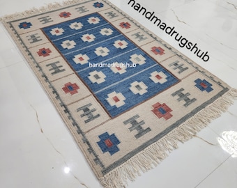 Swedish Inspired blue rug,hand woven rug,kaws kilim rug,for living room,bedroom,wool rug,flatweave rug,home decor rug,area rugs, dhurrie rug
