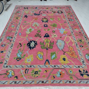 Hand Knotted luxury Pink Oushak Rug,8x10 6x9 9x12 12x15 Traditional Rug for Living Room,Bedroom,Contemporary Oushak Rug,Handmade Turkish rug