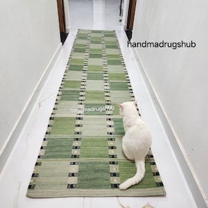 Alfombra tejida a mano de lana verde, alfombra hecha a mano, tejido plano verde, alfombra dhurrie grande para sala de estar, dormitorio, comedor, alfombra, 2.5x6,6x9,8x10,9x12 alfombra, etc.