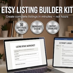 Etsy SEO Kit | Listing Builder Templates | 30 Prompts + 2 Examples + Worksheet