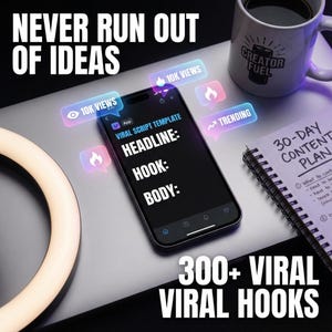 Virale Video Hooks & Scripts, TikTok Content Planner, ChatGPT Prompts für Reels, Faceless Marketing Kit