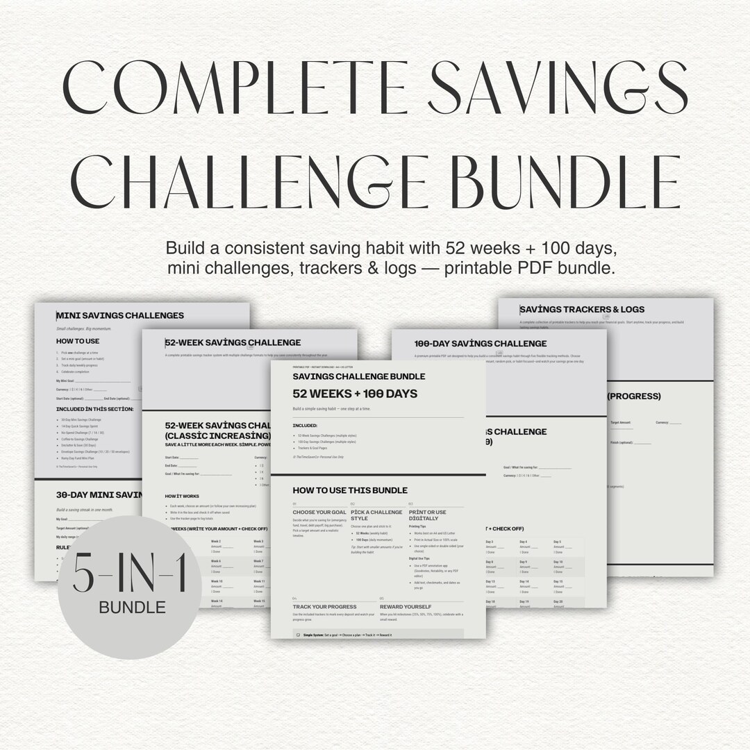 52 Week & 100 Day Savings Challenge Printable Bundle | Trackers Mini ...