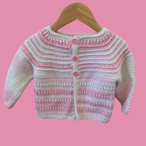 Crochet cardigan . Sizes 3 months - 4 years. Baby girl cardigan. Toddler- girl cardigan. Seamless. Top down