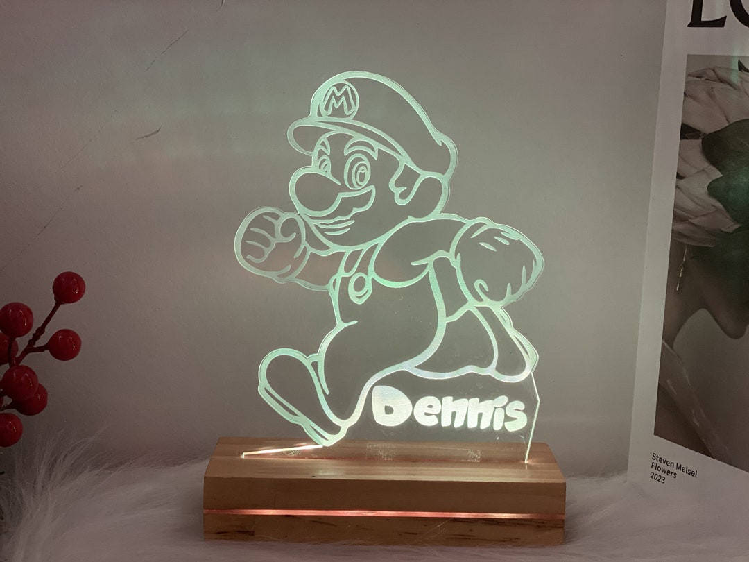 Personalized Super Mario Night Light Wood Base Mario Led Etsy