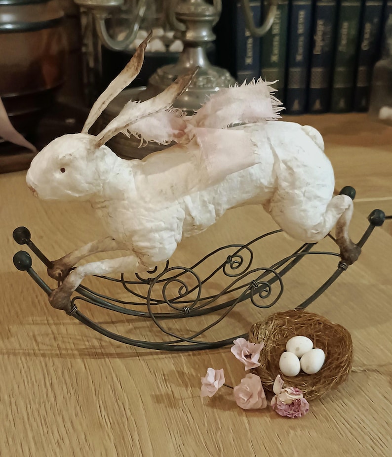 White Spun Cotton Rocking Bunny Bunny Rabbit Vintage Style Home ...