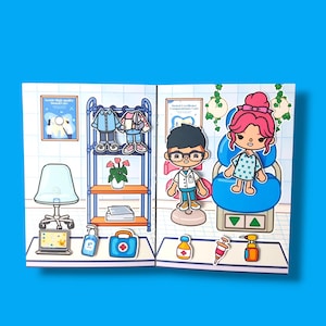 Toca Boca Quiet Book Paper Doll Template Dental Clinic Pretend Play Printable for Kids Learning Activity and Imaginative Role Play Fun