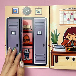 Modèle de poupée en papier livre calme Toca Boca pour l'heure de l'école, activité éducative de jeu de simulation, jouet d'apprentissage imprimable pour les enfants