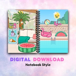 Libro silencioso de muñecas de papel de Toca Boca: Juego de simulación de casa de playa (archivo PDF descargable A4)