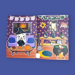 Libro silencioso de muñecas de papel de la Casa de la Bruja de Toca Boca (patrón en PDF)